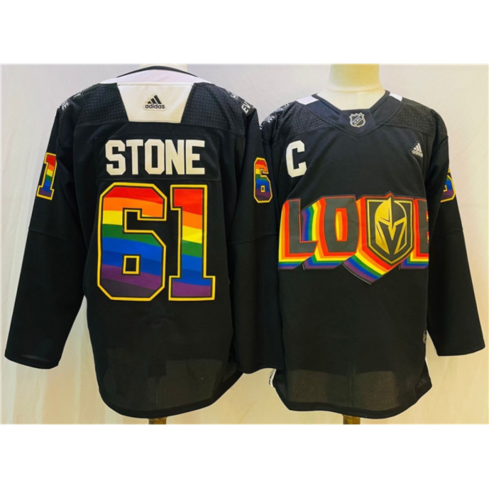 Men's Vegas Golden Knights #61 Mark Stone 2022 Black Pride night Stitched Jersey 1