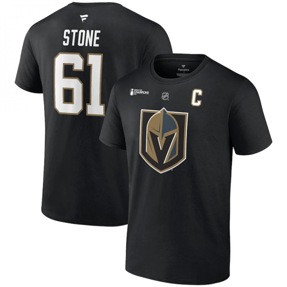Men's Vegas Golden Knights #61 Mark Stone Black 2023 Stanley Cup Champions Name & Number T-Shirt 1