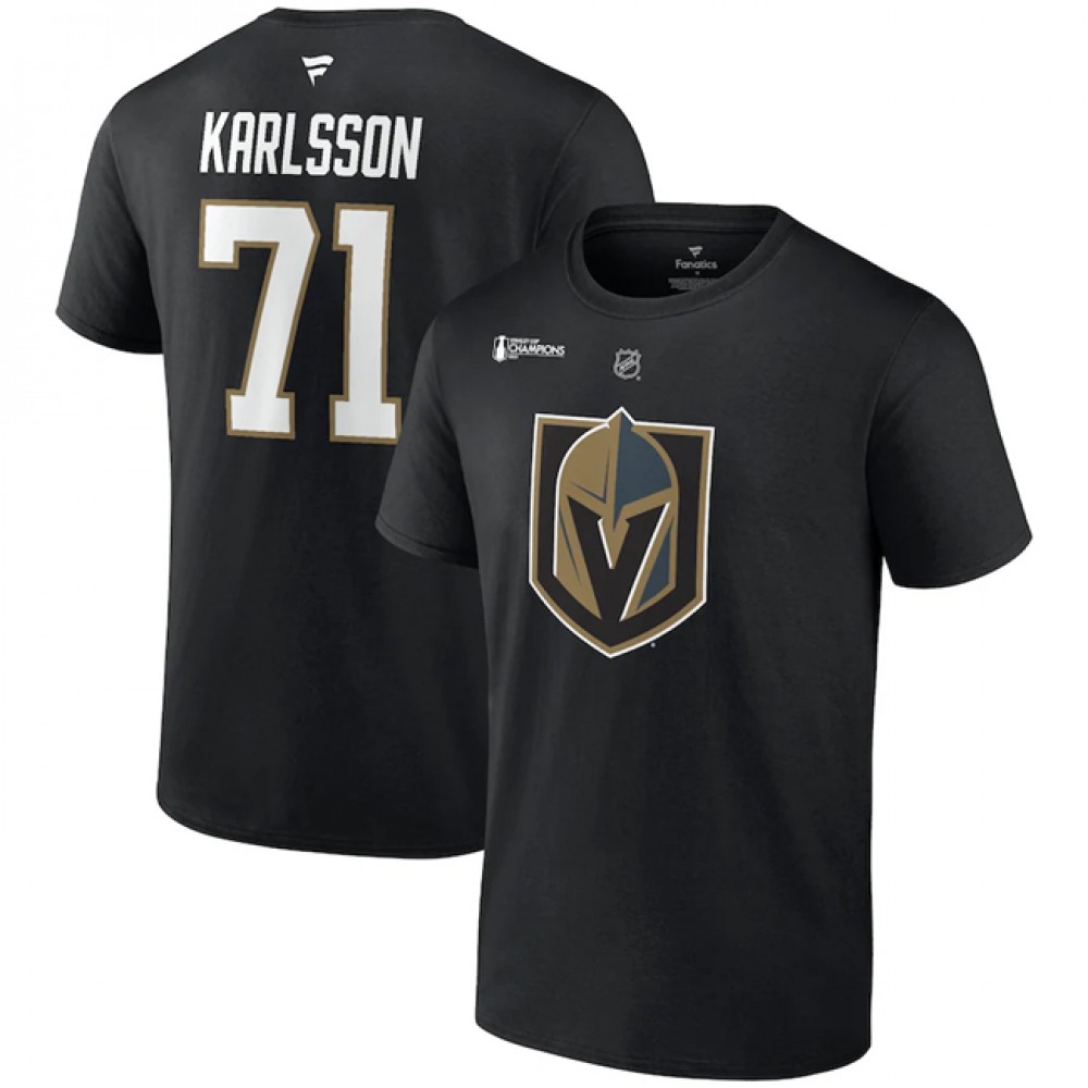 Men's Vegas Golden Knights #71 William Karlsson Black 2023 Stanley Cup Champions Name & Number T-Shirt 1