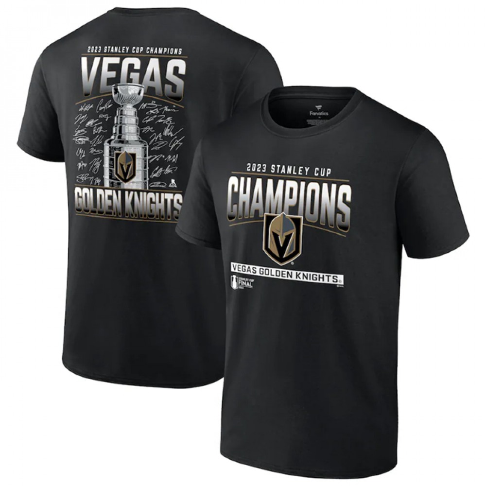 Men's Vegas Golden Knights Black 2023 Stanley Cup Champions Signature Roster T-Shirt 1