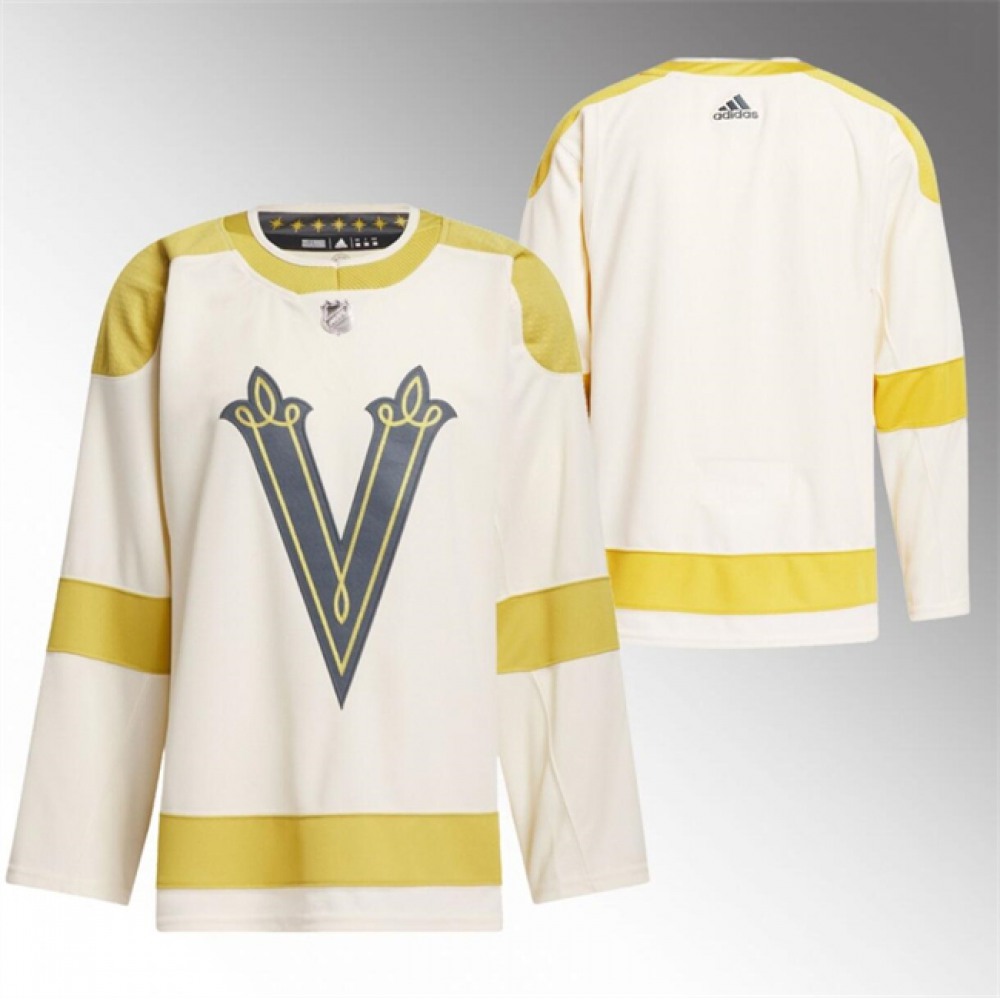 Men's Vegas Golden Knights Blank Cream 2024 Winter Classic Stitched Jersey 1