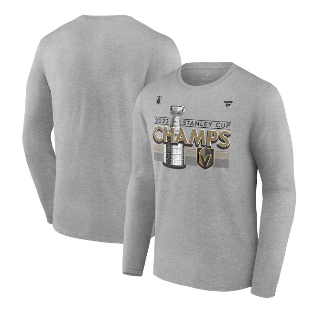 Men's Vegas Golden Knights Heather Gray 2023 Stanley Cup Champions Locker Room Long Sleeve T-Shirt 1