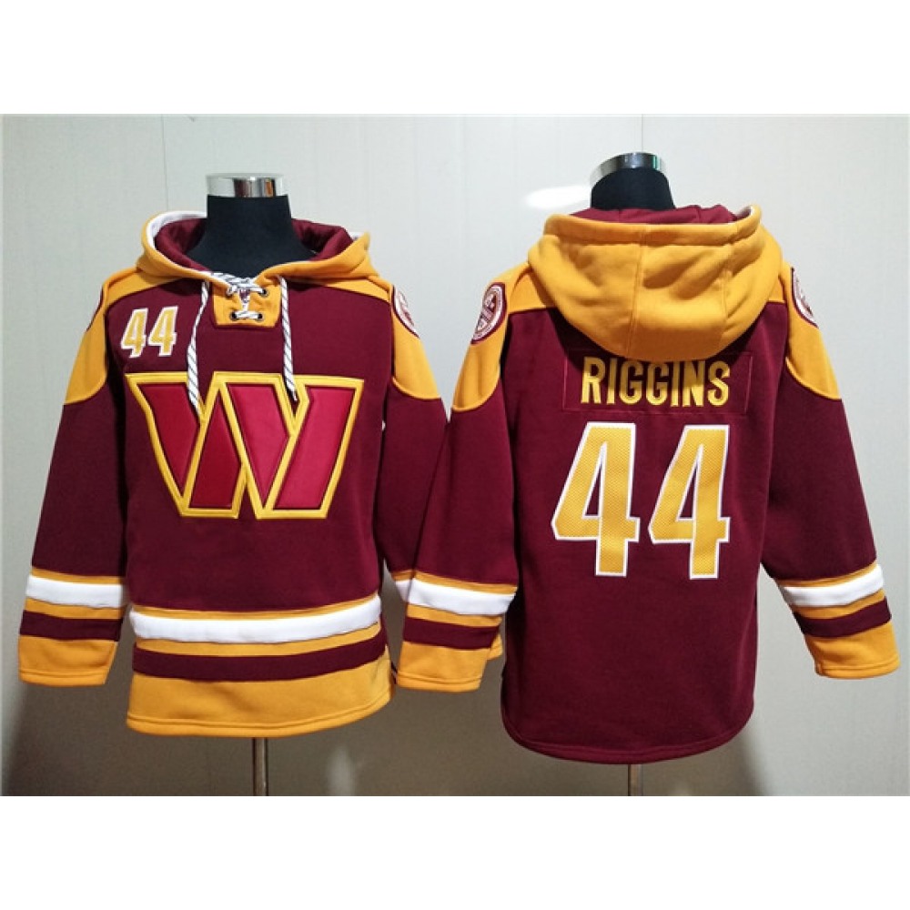 Men's Washington Commanders #44 John Riggins Burgundy Lace-Up Pullover Hoodie 1