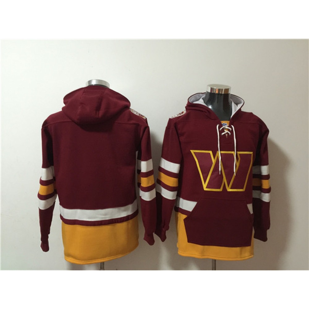Men's Washington Commanders Blank Burgundy Lace-Up Pullover Hoodie 1