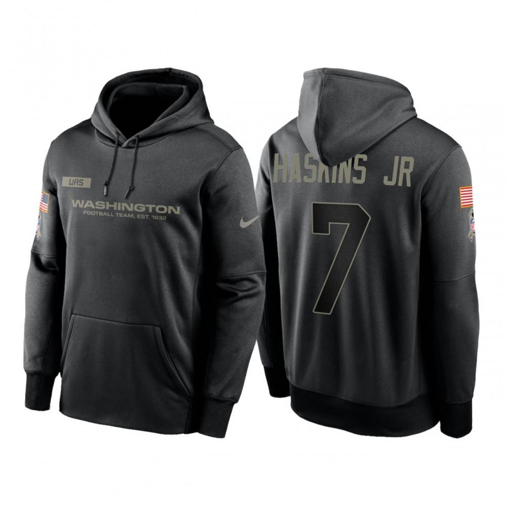 Men's Washington Football Team #7 Dwayne Haskins Jr. 2020 Black Salute to Service Sideline Performance Pullover Hoodie 1