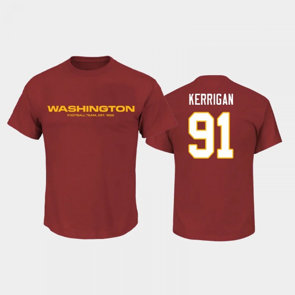 Men's Washington Football Team #91 Ryan Kerrigan 2020 Red Name & Number T-Shirt 1