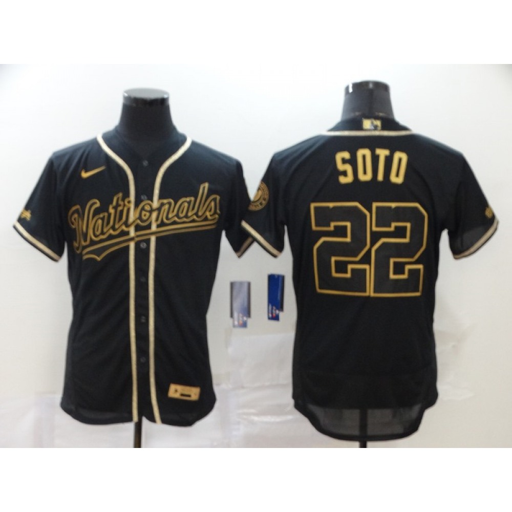 Men's Washington Nationals #22 Juan Soto Black Golden Flex Base Stitched MLB Jersey 1