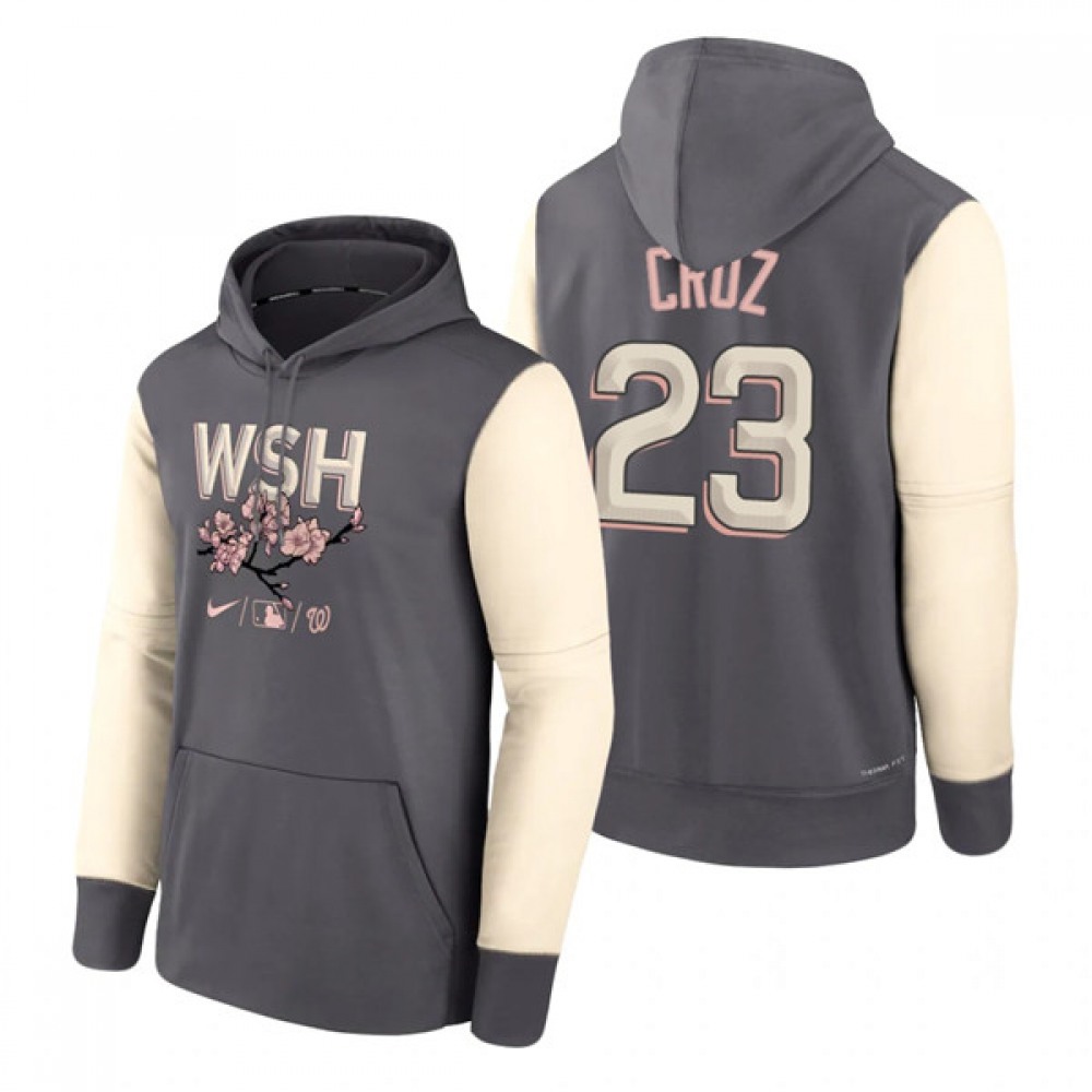 Men's Washington Nationals #23 Nelson Cruz 2022 Grey City Connect Cherry Blossom Print Hoodie 1