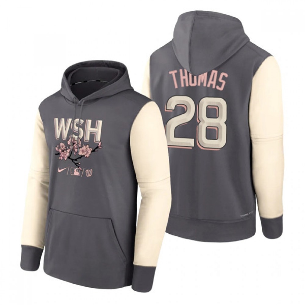 Men's Washington Nationals #28 Lane Thomas 2022 Grey City Connect Cherry Blossom Print Hoodie 1