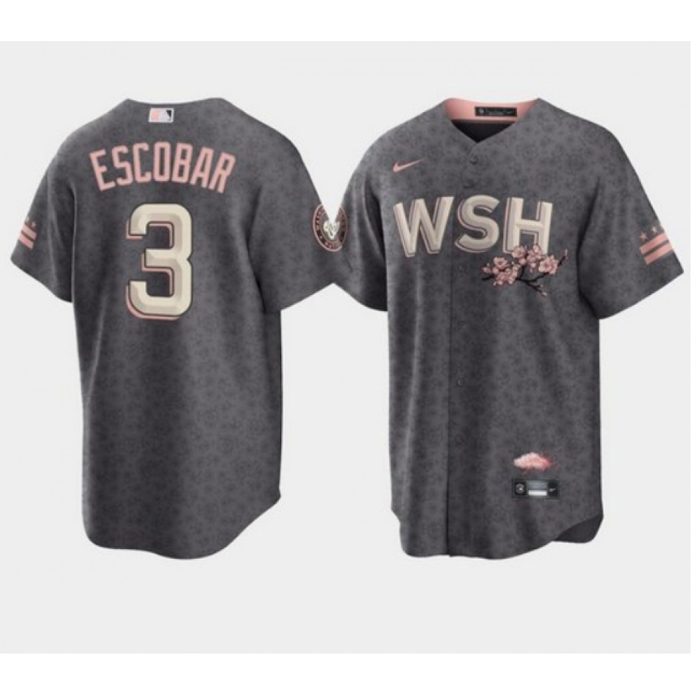 Men's Washington Nationals #3 Alcides Escobar 2022 Grey City Connect Cherry Blossom Cool Base Stitched Jersey 1