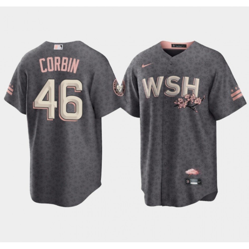 Men's Washington Nationals #46 Patrick Corbin 2022 Grey City Connect Cherry Blossom Cool Base Stitched Jersey 1