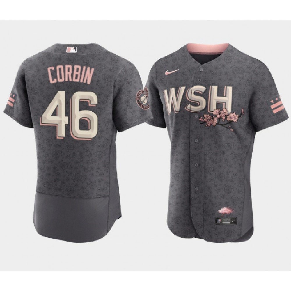 Men's Washington Nationals #46 Patrick Corbin 2022 Grey City Connect Cherry Blossom Flex Base Stitched MLB Jersey 1