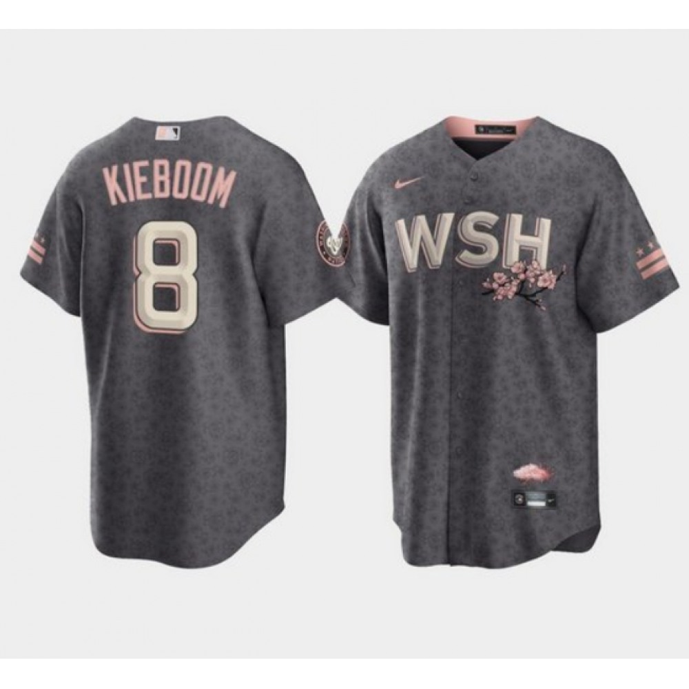 Men's Washington Nationals #8 Carter Kieboom 2022 Grey City Connect Cherry Blossom Cool Base Stitched Jersey 1