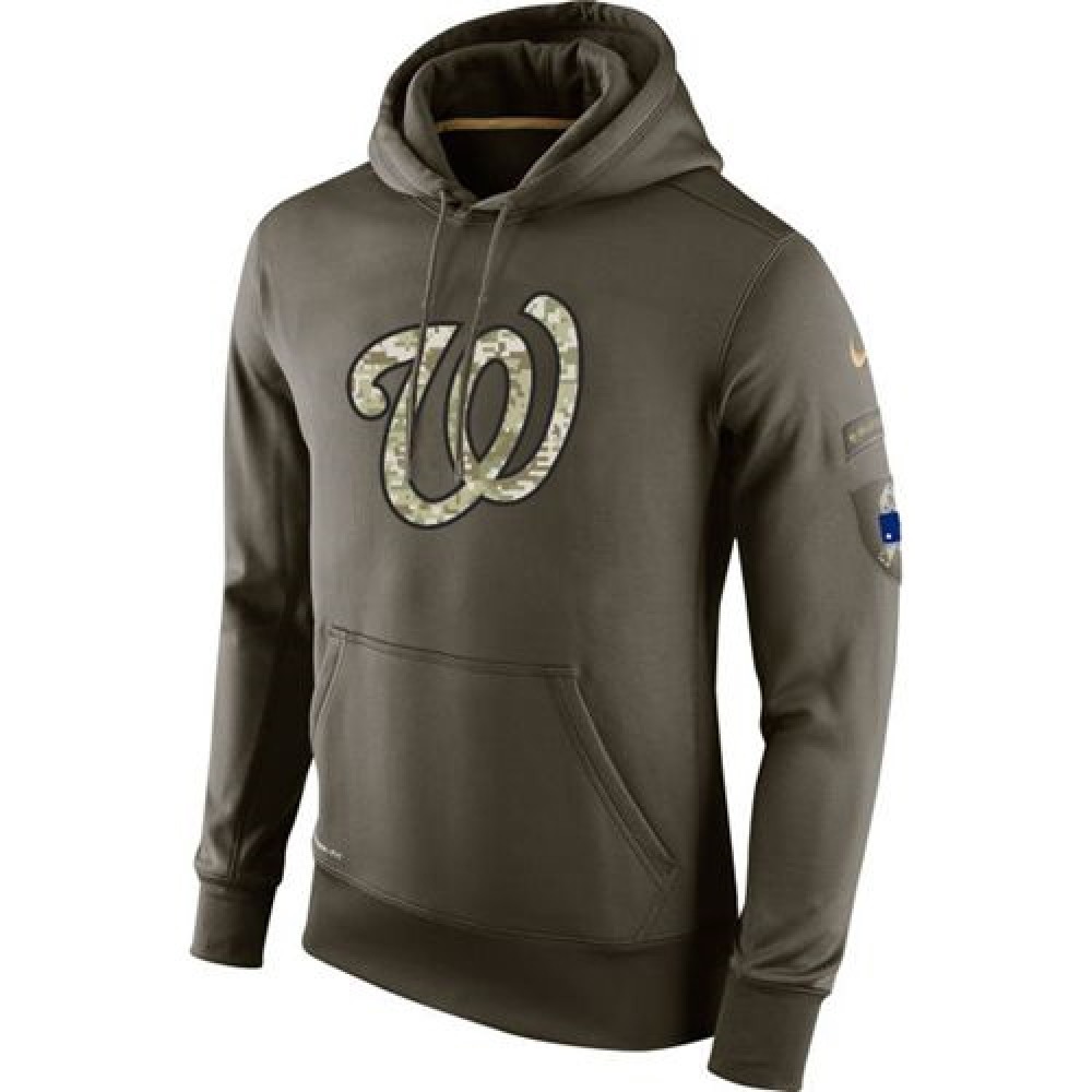 Men's Washington Nationals Olive Salute To Service KO Performance Hoodie 1