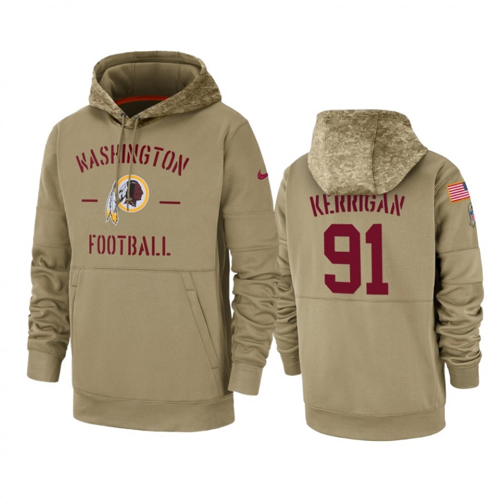 Men's Washington Redskins #91 Ryan Kerrigan Tan 2019 Salute to Service Sideline Therma Pullover Hoodie 1
