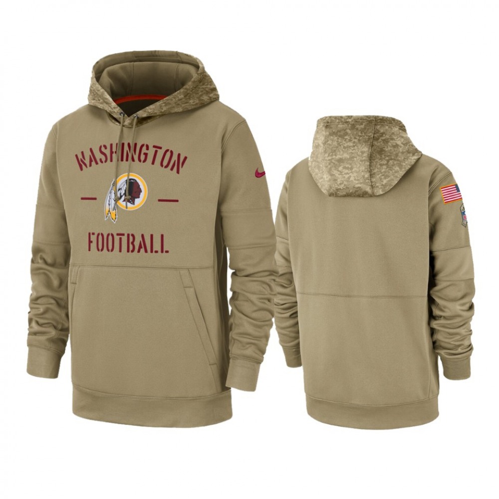 Men's Washington Redskins Tan 2019 Salute to Service Sideline Therma Pullover Hoodie 1
