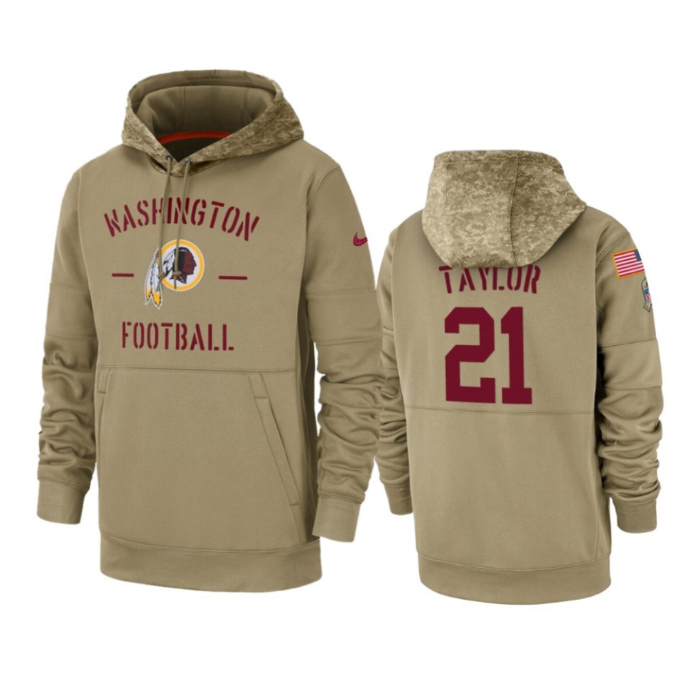 Men's Washington Redskins #21 Sean Taylor Tan 2019 Salute to Service Sideline Therma Pullover Hoodie 1