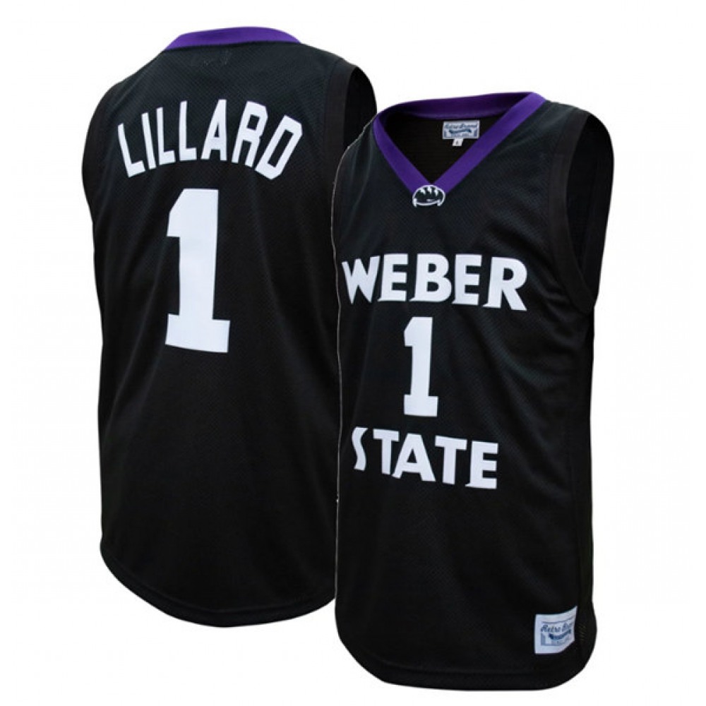 Men's Weber State Wildcats #1 Damien Lillard Black Stitched Basketball Jersey 1