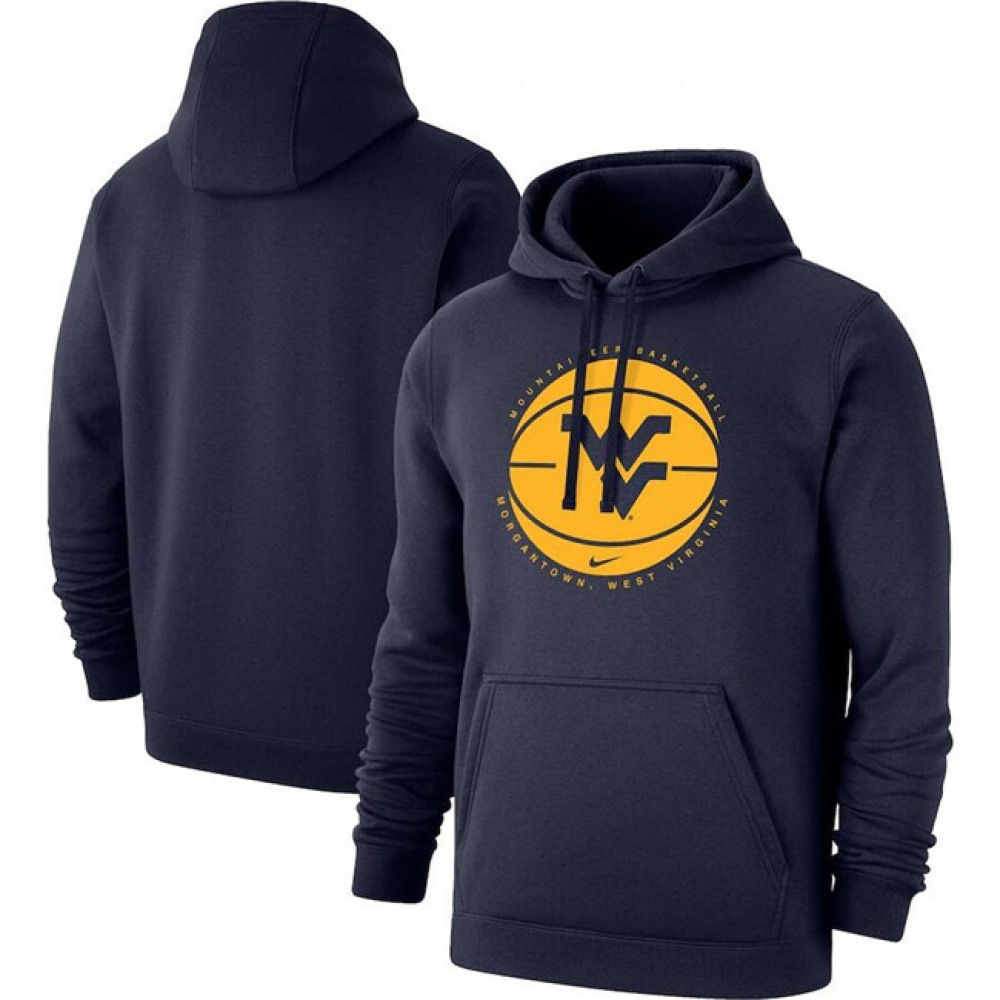 Men's West Virginia Mountaineers Navy Basketball Pullover Hoodie 1