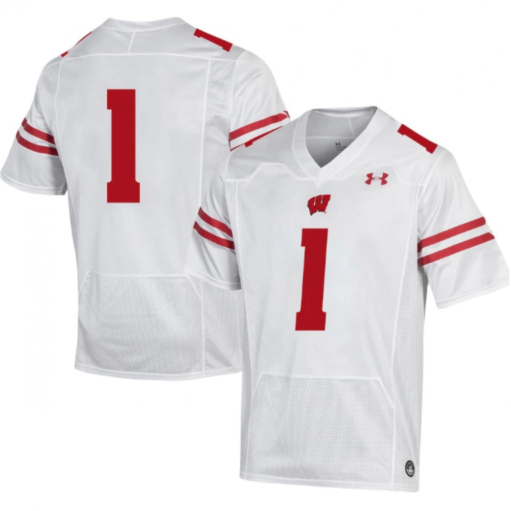 Men's Wisconsin Badgers #1 White Stitched Football Jersey 1