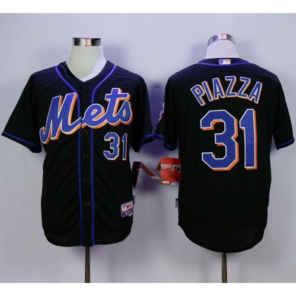 Mets #31 Mike Piazza Black Cool Base Stitched MLB Jersey 1
