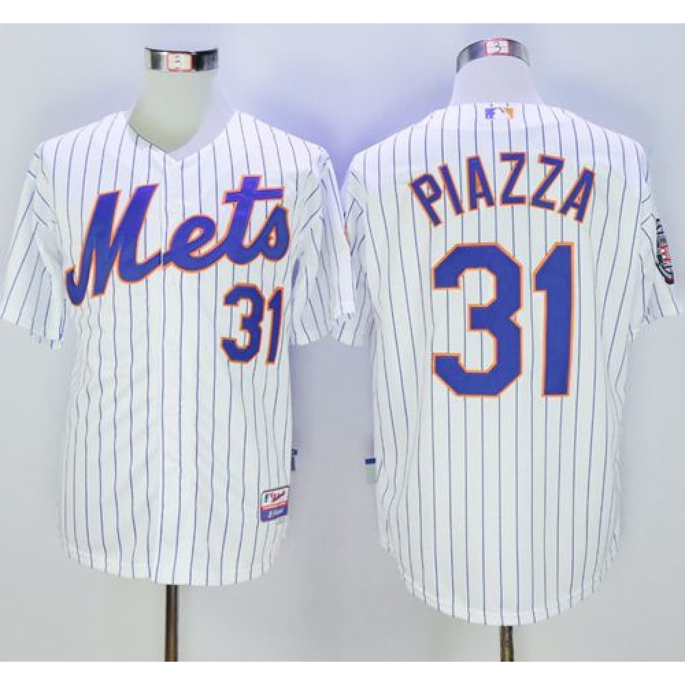Mets #31 Mike Piazza White(Blue Strip) 2016 Hall Of Fame Patch Stitched MLB Jersey 1