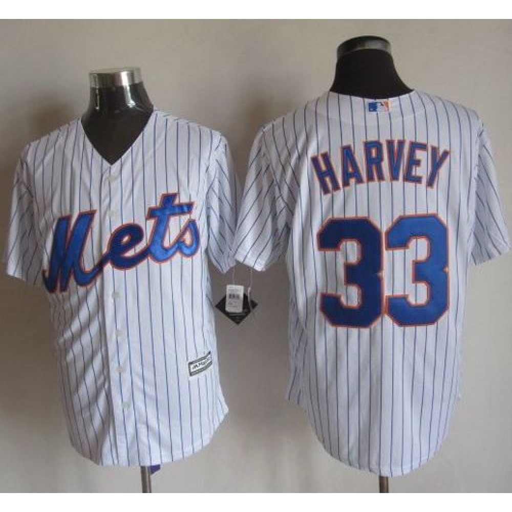 Mets #33 Matt Harvey White(Blue Strip) New Cool Base Stitched MLB Jersey 1