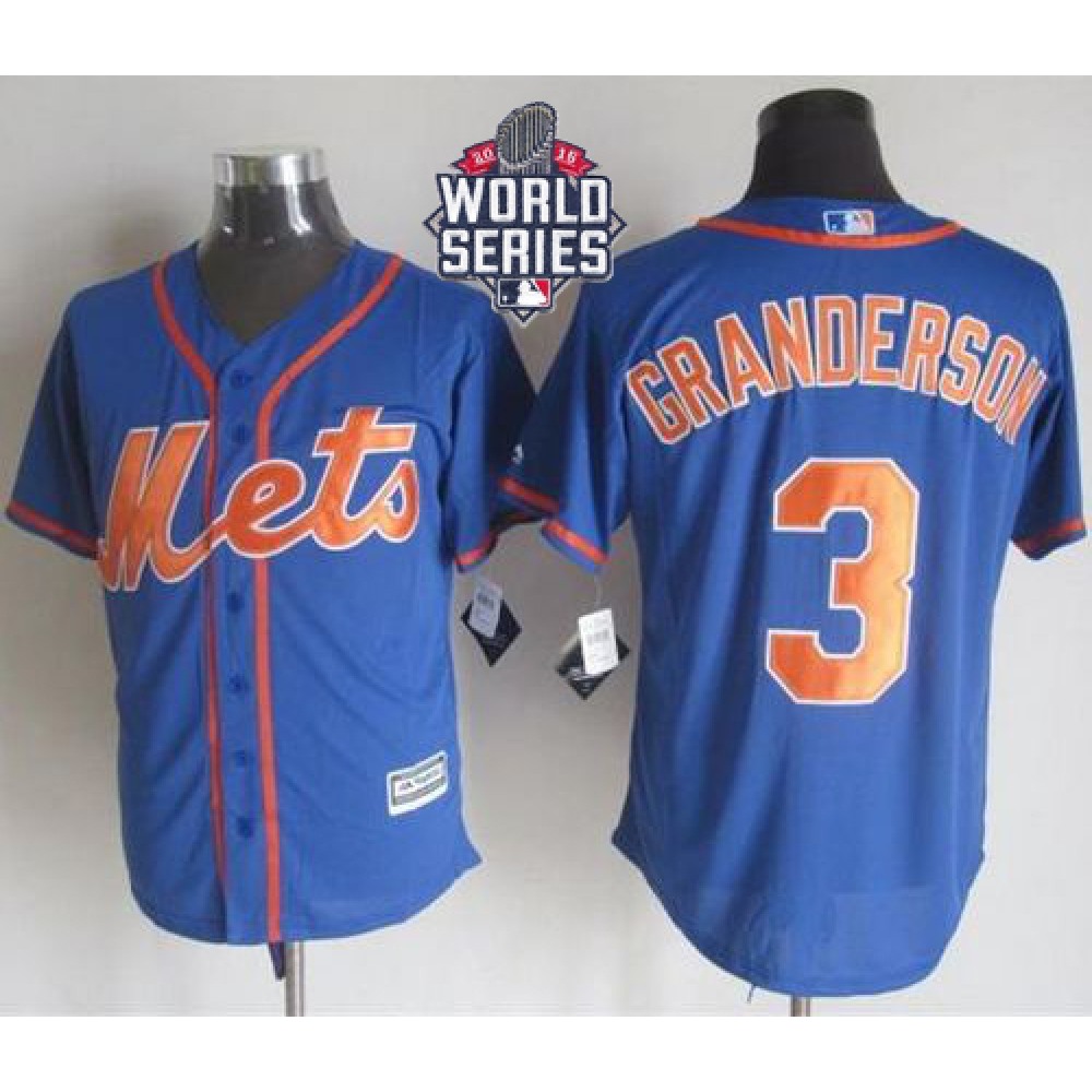 Mets #3 Curtis Granderson Blue Alternate Home New Cool Base W/2015 World Series Patch Stitched MLB Jersey 1