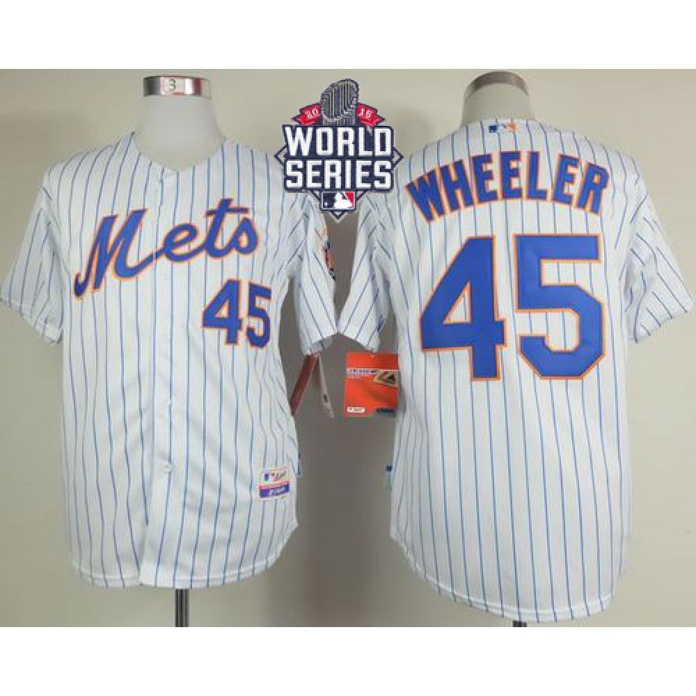 Mets #45 Zack Wheeler White(Blue Strip) Home Cool Base W/2015 World Series Patch Stitched MLB Jersey 1