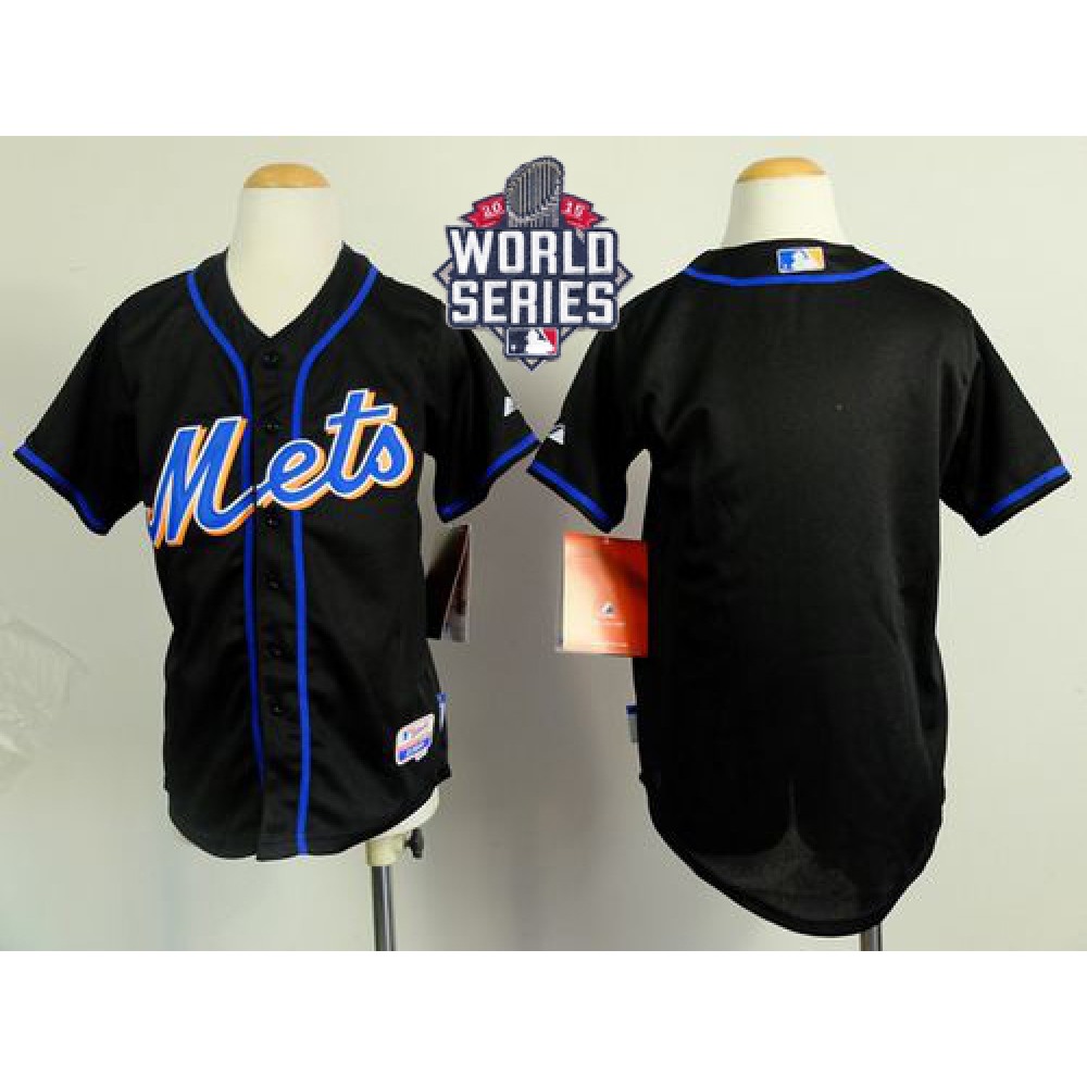 Mets Blank Black Cool Base W/2015 World Series Patch Stitched Youth MLB Jersey 1