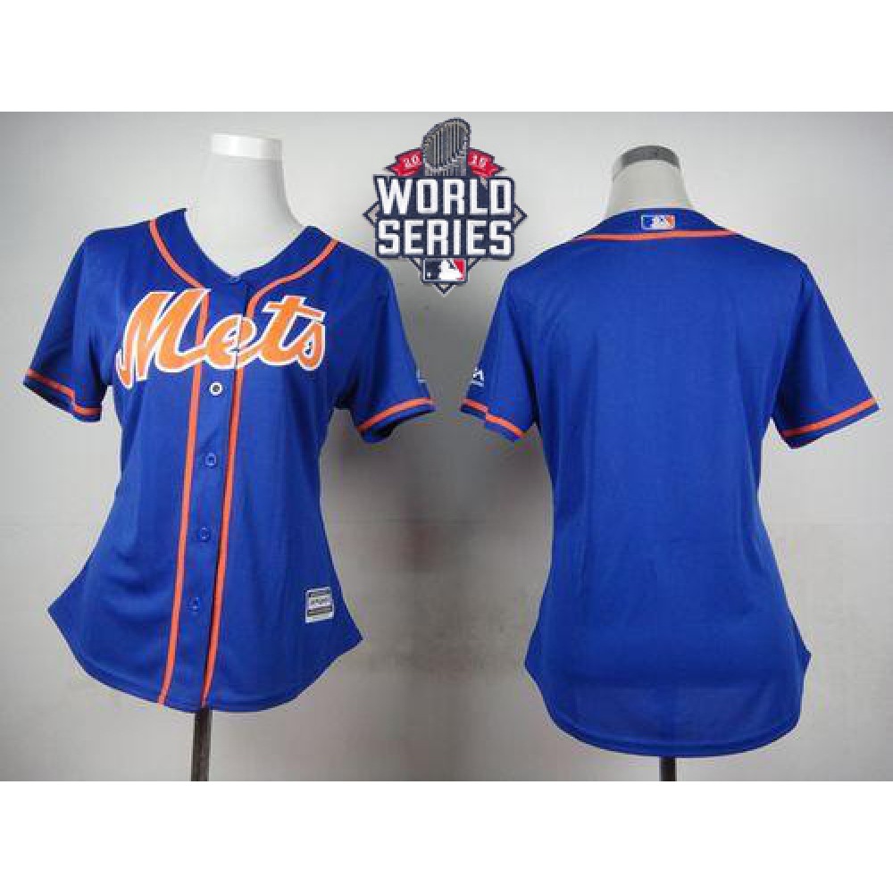 Mets Blank Blue Alternate W/2015 World Series Patch Women's Stitched MLB Jersey 1