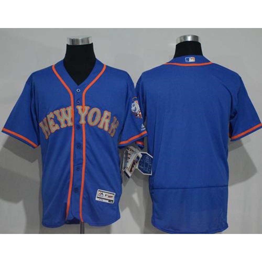 Mets Blank Blue(Grey NO.) Flexbase Authentic Collection Stitched MLB Jersey 1
