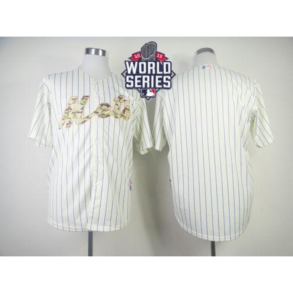 Mets Blank Cream(Blue Strip) USMC Cool Base W/2015 World Series Patch Stitched MLB Jersey 1