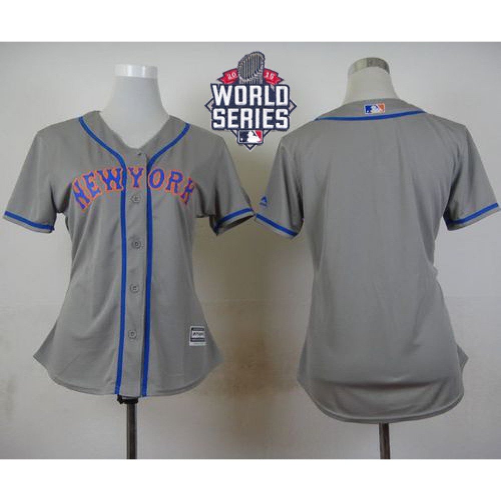 Mets Blank Grey Road W/2015 World Series Patch Women's Stitched MLB Jersey 1