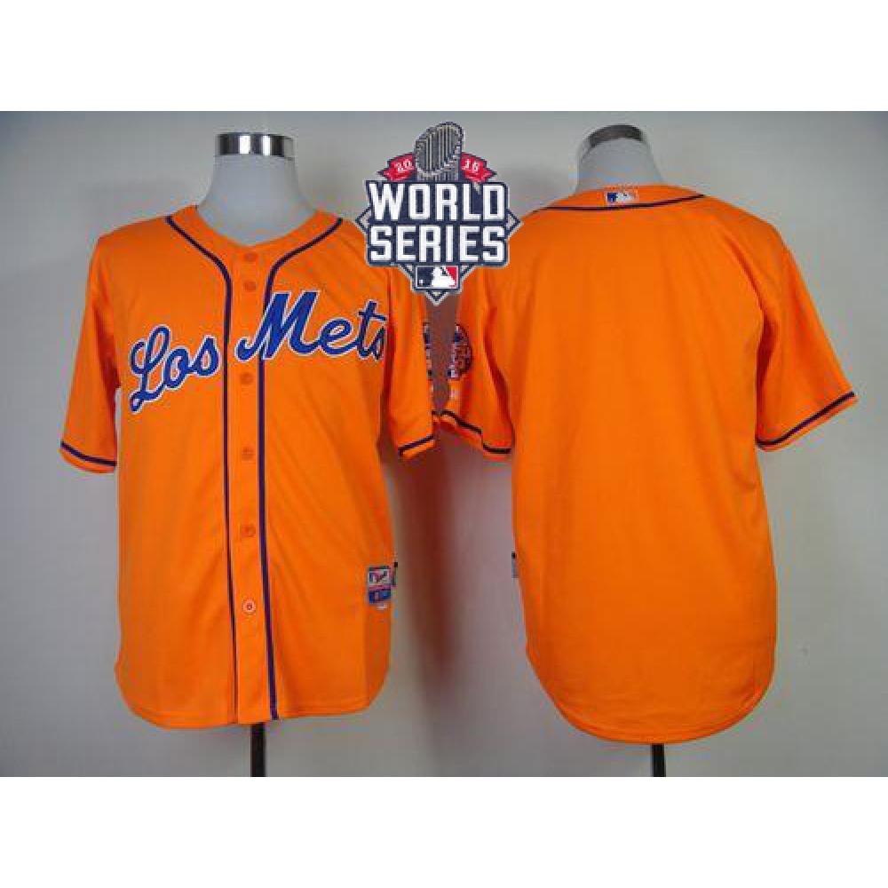 Mets Blank Orange Los Mets Cool Base W/2015 World Series Patch Stitched MLB Jersey 1