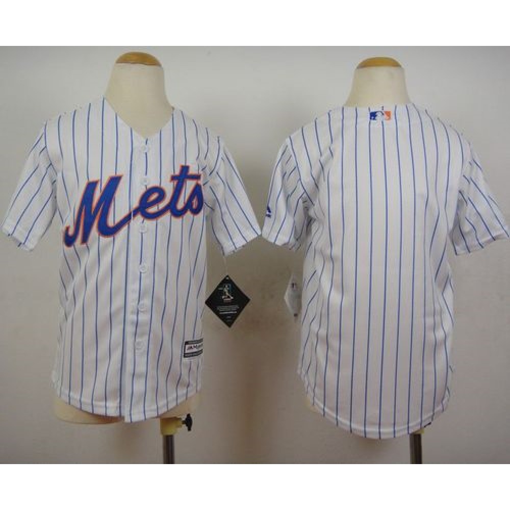 Mets Blank White(Blue Strip) Home Cool Base Stitched Youth MLB Jersey 1