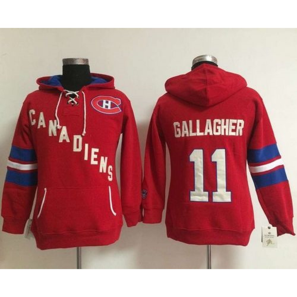 Montreal Canadiens #11 Brendan Gallagher Red Women's Old Time Heidi NHL Hoodie 1