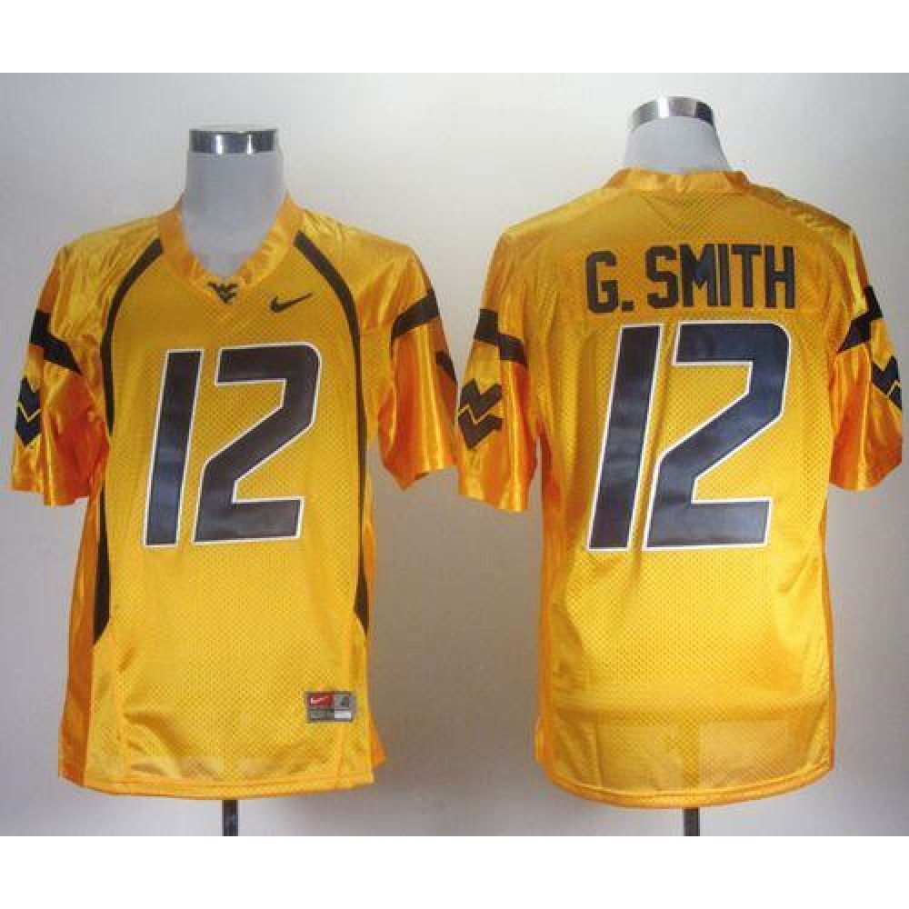 Mountaineers #12 Geno Smith Gold Stitched NCAA Jersey 1