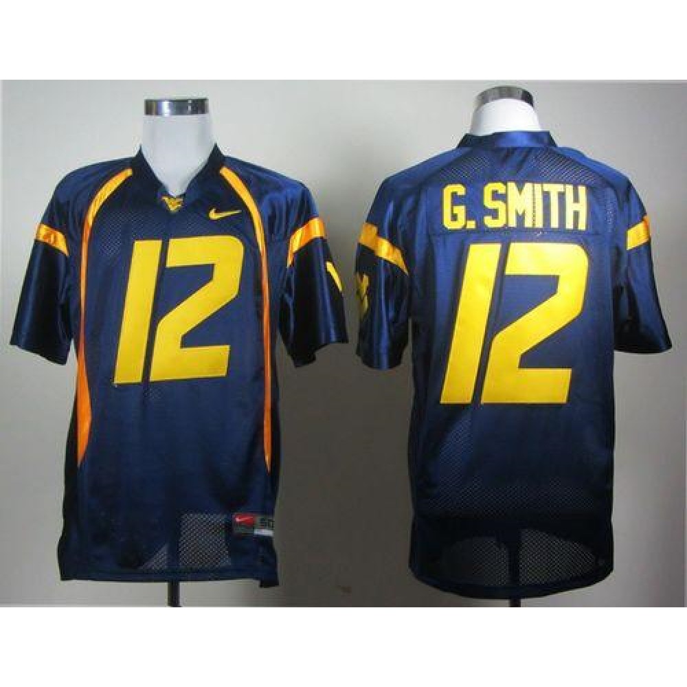 Mountaineers #12 Geno Smith Navy Blue Stitched NCAA Jersey 1