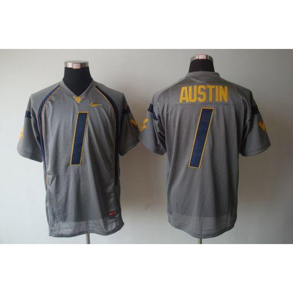 Mountaineers #1 Tavon Austin Grey Stitched NCAA Jersey 1