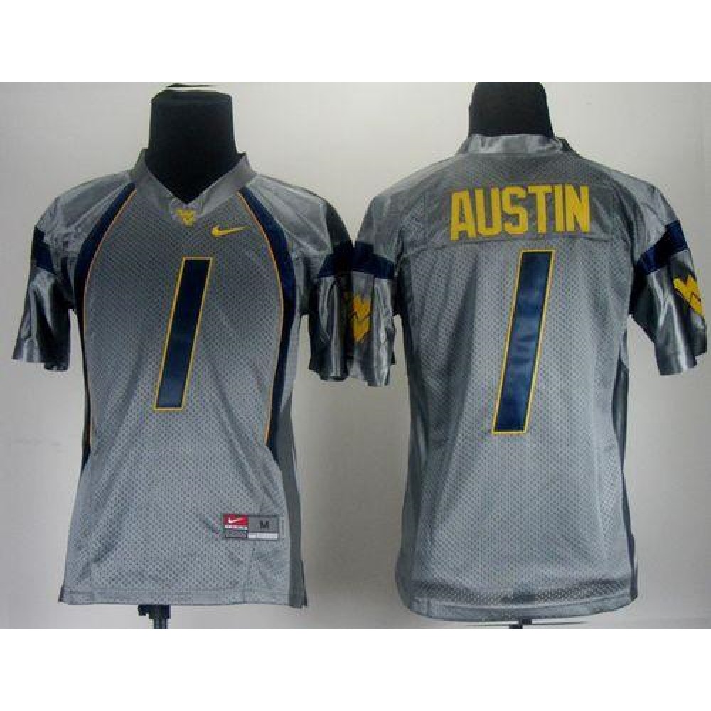 Mountaineers #1 Tavon Austin Grey Stitched Youth NCAA Jersey 1