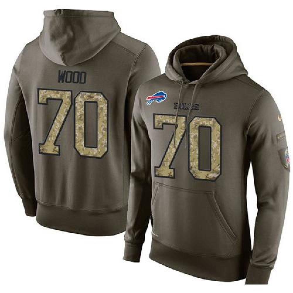 NFL Men's Buffalo Bills #70 Eric Wood Stitched Green Olive Salute To Service KO Performance Hoodie 1