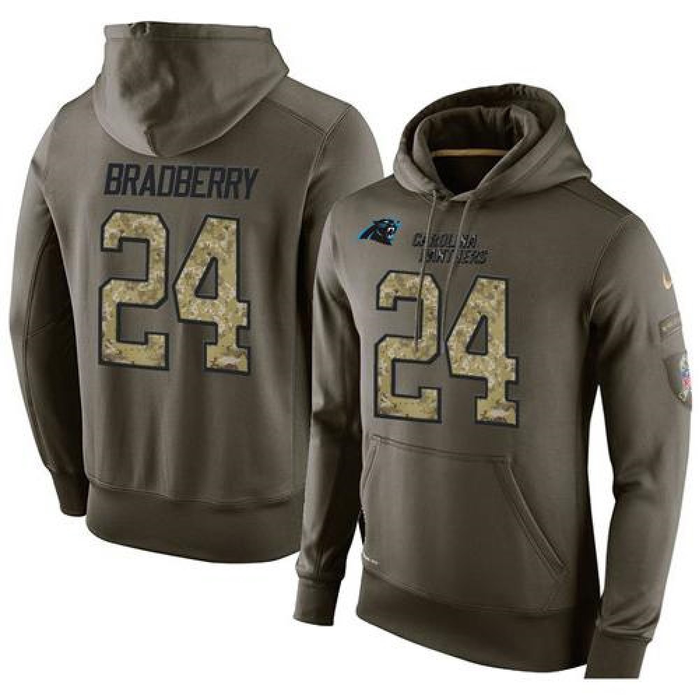 NFL Men's Carolina Panthers #24 James Bradberry Stitched Green Olive Salute To Service KO Performance Hoodie 1
