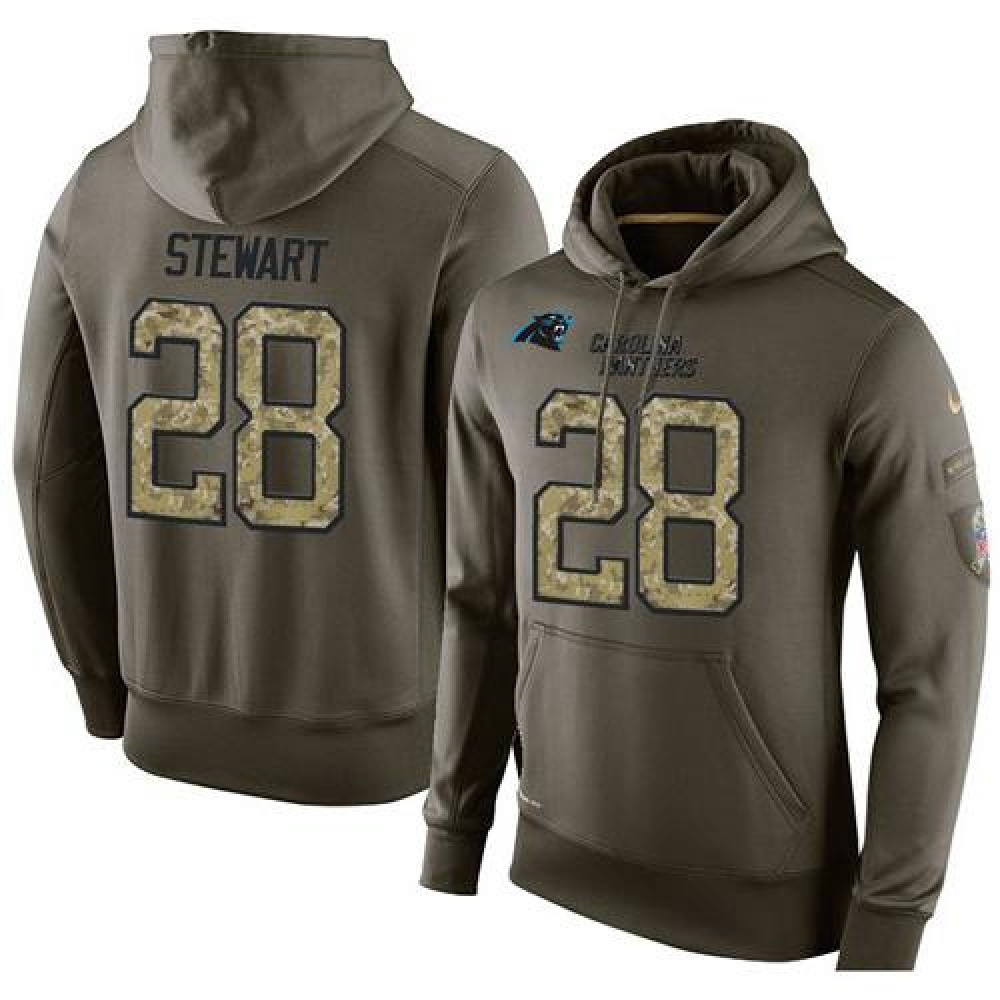 NFL Men's Carolina Panthers #28 Jonathan Stewart Stitched Green Olive Salute To Service KO Performance Hoodie 1