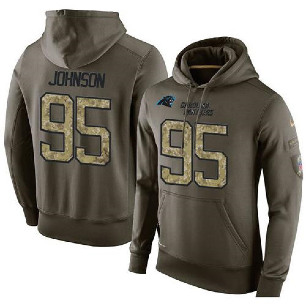 NFL Men's Carolina Panthers #95 Charles Johnson Stitched Green Olive Salute To Service KO Performance Hoodie 1