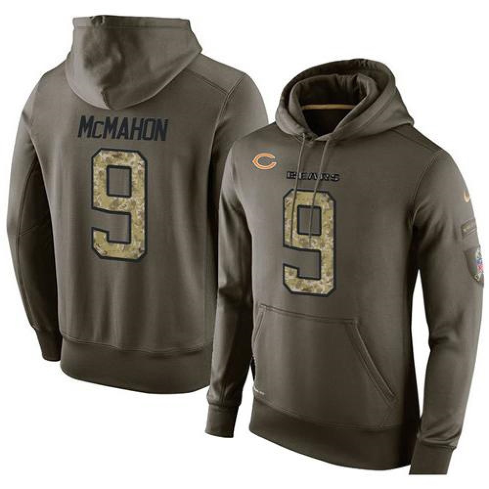 NFL Men's Chicago Bears #9 Jim McMahon Stitched Green Olive Salute To Service KO Performance Hoodie 1
