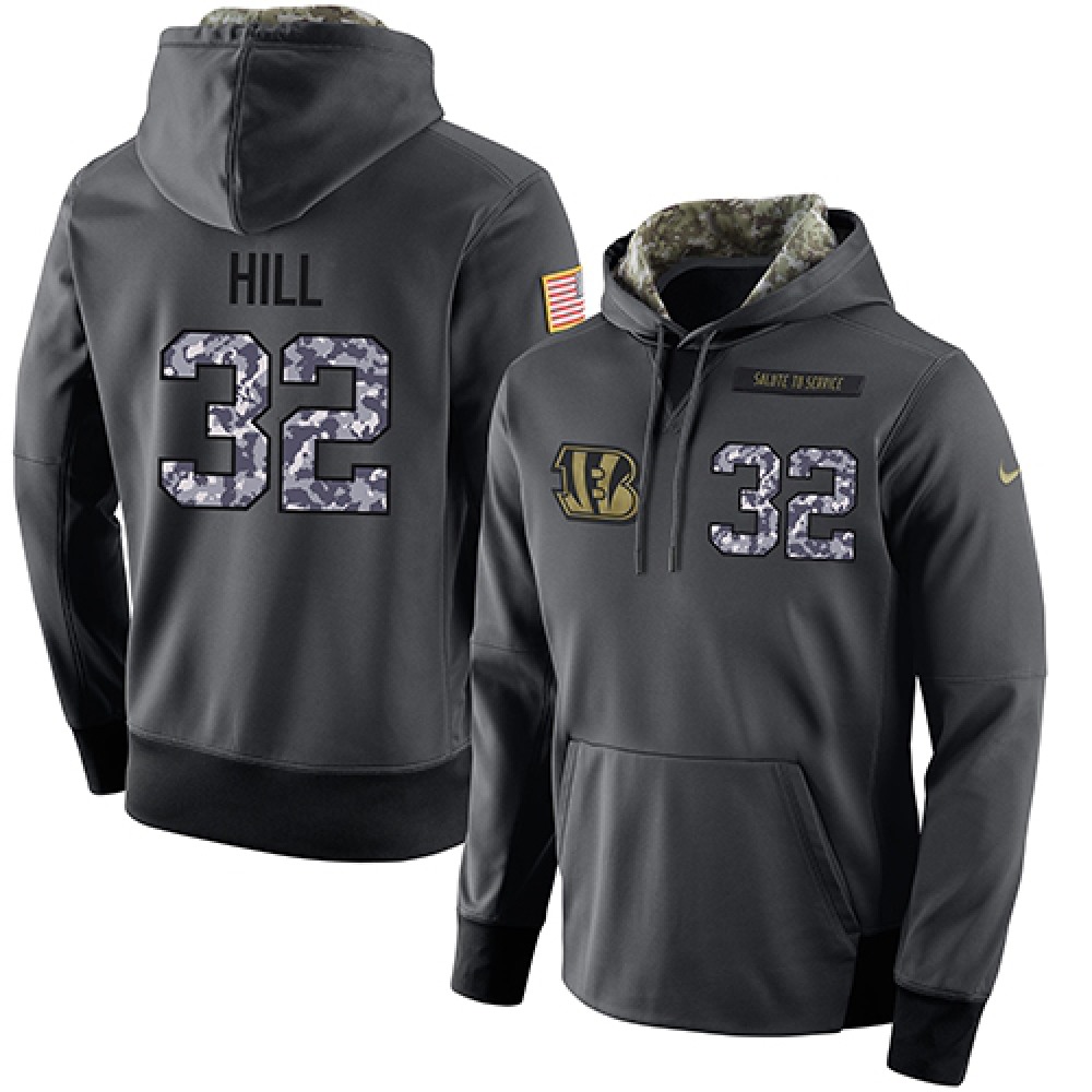 NFL Men's Cincinnati Bengals #32 Jeremy Hill Stitched Black Anthracite Salute to Service Player Performance Hoodie 1
