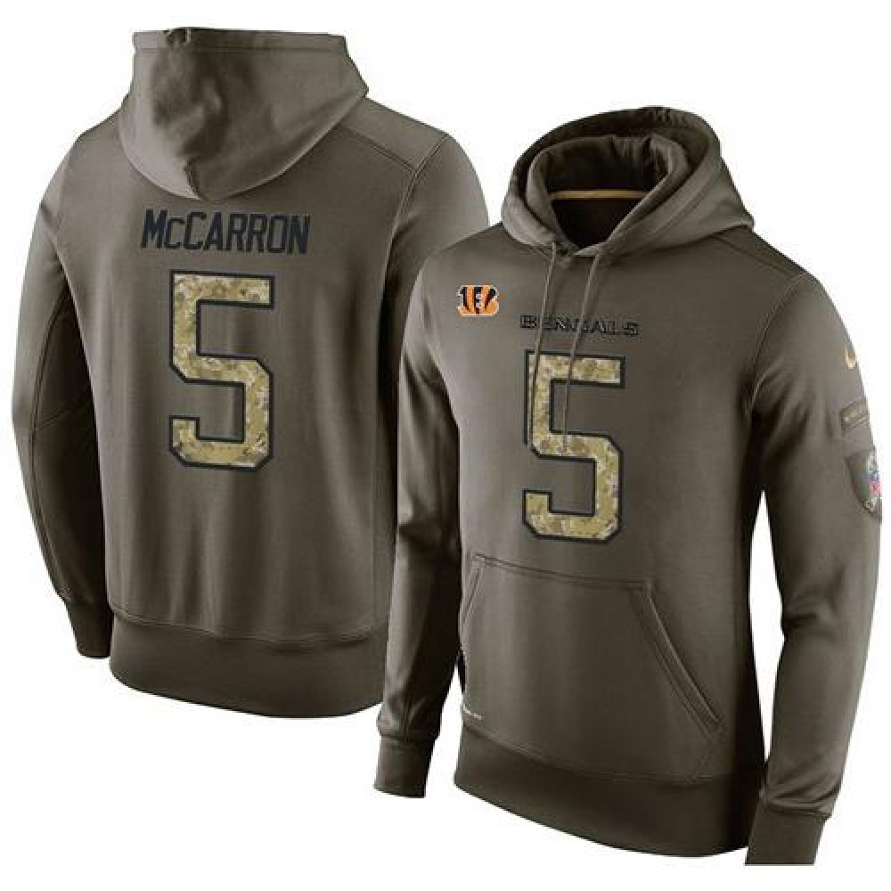 NFL Men's Cincinnati Bengals #5 AJ McCarron Stitched Green Olive Salute To Service KO Performance Hoodie 1