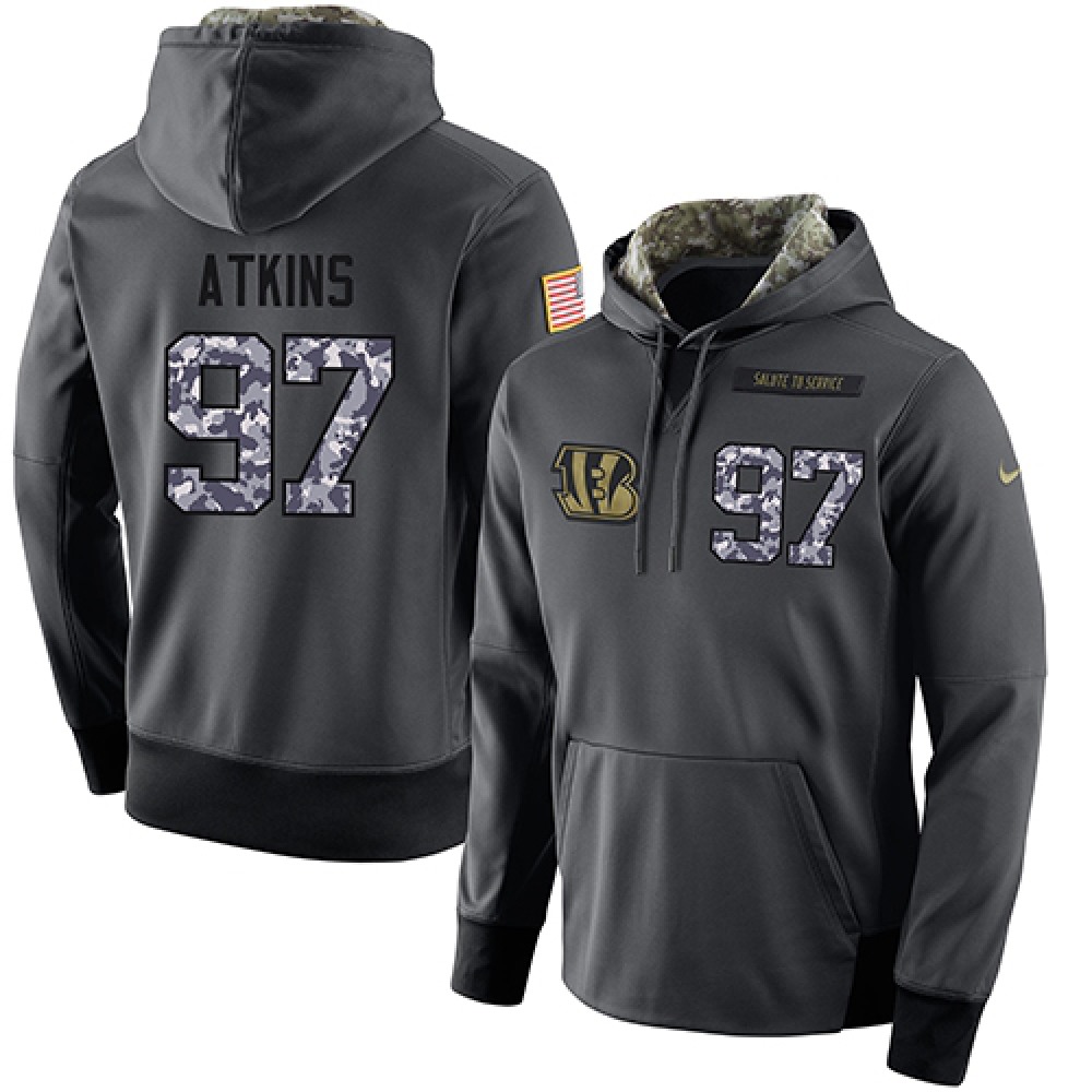 NFL Men's Cincinnati Bengals #97 Geno Atkins Stitched Black Anthracite Salute to Service Player Performance Hoodie 1