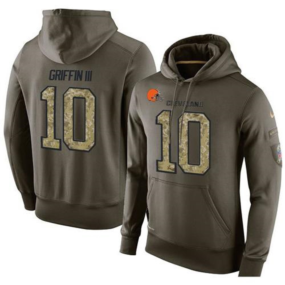 NFL Men's Cleveland Browns #10 Robert Griffin III Stitched Green Olive Salute To Service KO Performance Hoodie 1